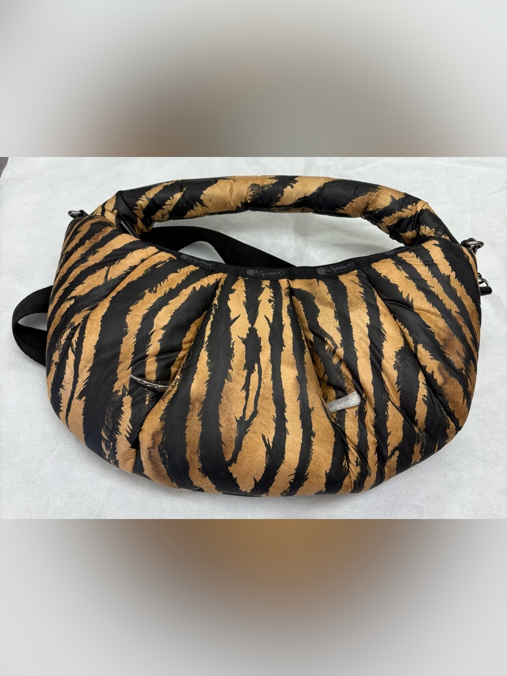 Lesportsac Black and Brown Tiger-Stripe Shoulder Bag